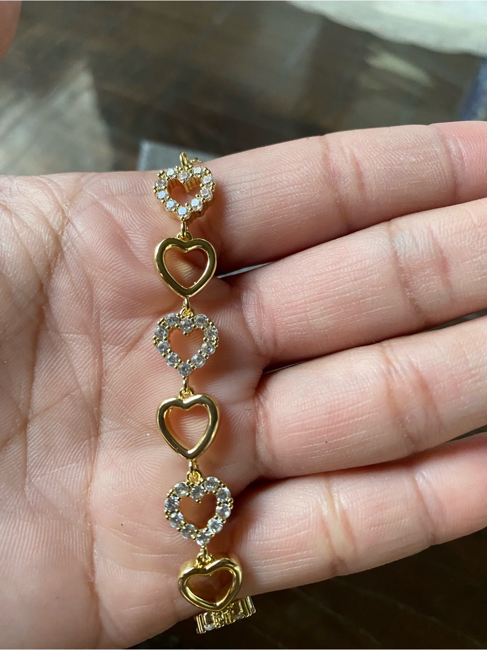 Gold Plated Heart Link Bracelet with Crystal Accents - Picture 3 of 5